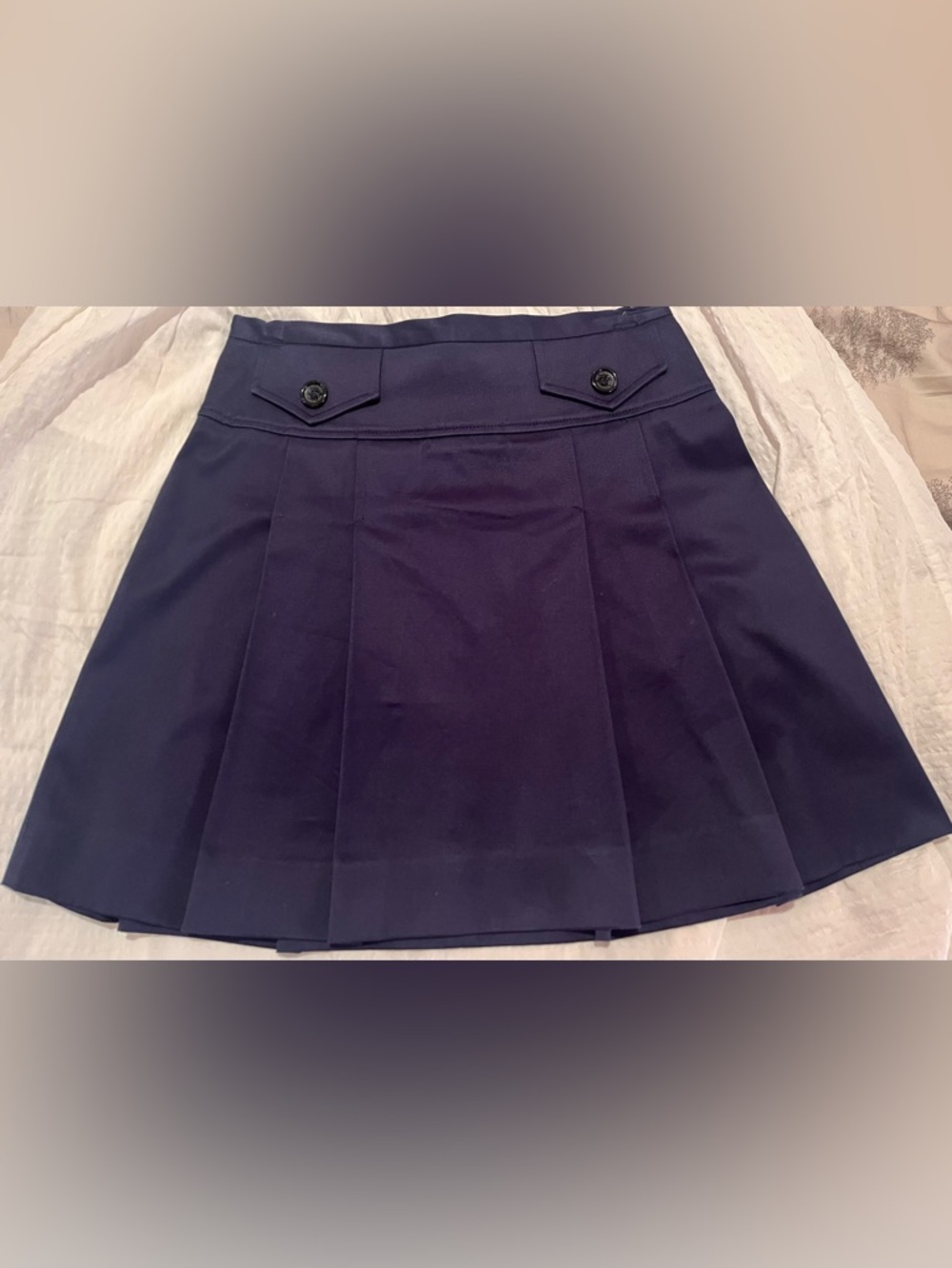 RED Valentino Navy Pleated Mini Skirt with Buttoned Waist Tabs